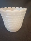 Vintage Fire-King Milk Glass Hobnail Planter Vase Scalloped Edge 4.5" tall