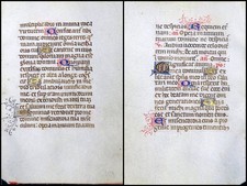 Manuscript Parchment Sheet from Book of Hours Circa 1500 Colored Initals (3-28)