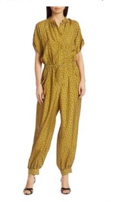 TANYA TAYLOR Francis Silk Jumpsuit Green with Black Polkadots Size 6 US Women