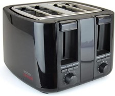 4 Slice Toaster Wide Slot Browning Defrost Reheat High Lift - BLACK