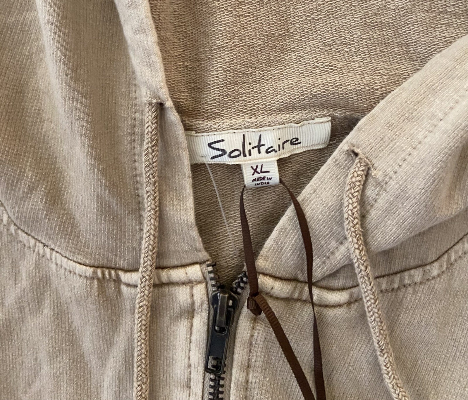 Solitaire Ravi Khosla Boho Ruffle Tiered Zip Hooded Jacket Tan Hand-made XL NWT