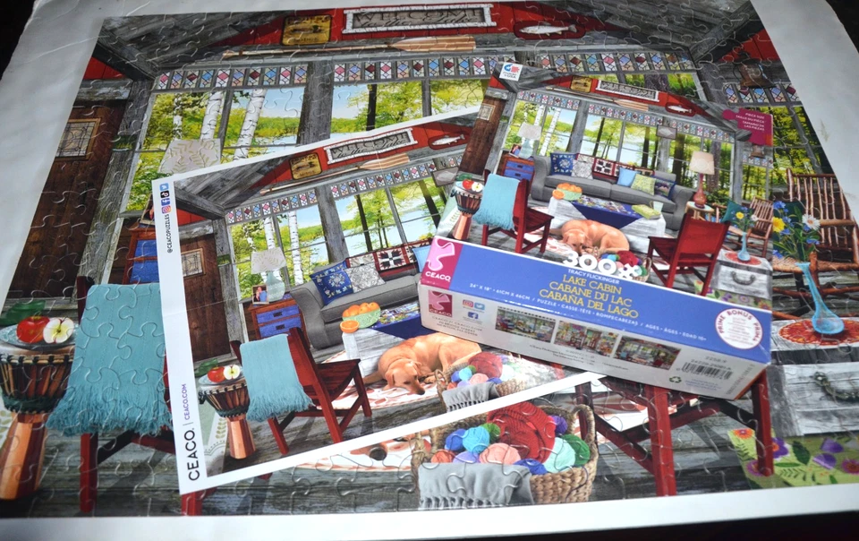 Lake Cabin (detailed interior with dog) 300 pc CEACO puzzle-- complete - Image 3 of 4