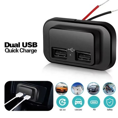 12-24V 4.8A Dual USB PD QC3.0 Car Boat RV Charger Socket LED Power Outlet
