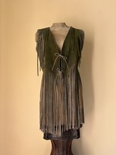 Authentic 70  s Hippie Sun Faded Suede Fringe Western Festival Fairy Vest