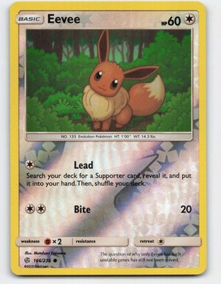2019 Pokemon, Cosmic Eclipse, #166/236 Eevee, Reverse Holo Common NM