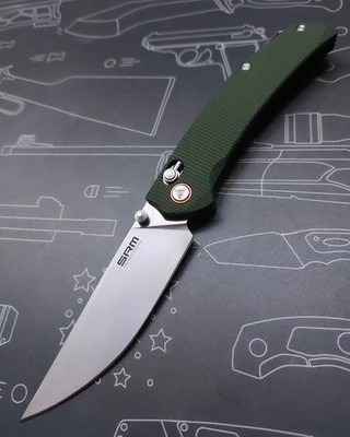 SRM Knives Messer 411L-MG Ambi Lock Folder 14C28N Stahl Micarta Grün 