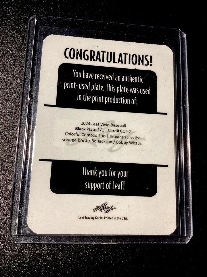 Bobby Witt Jr 1/1 打印板 2024 Leaf Vivid Bo Jackson 1/1 George Brett SP — 第 2/4 张图片