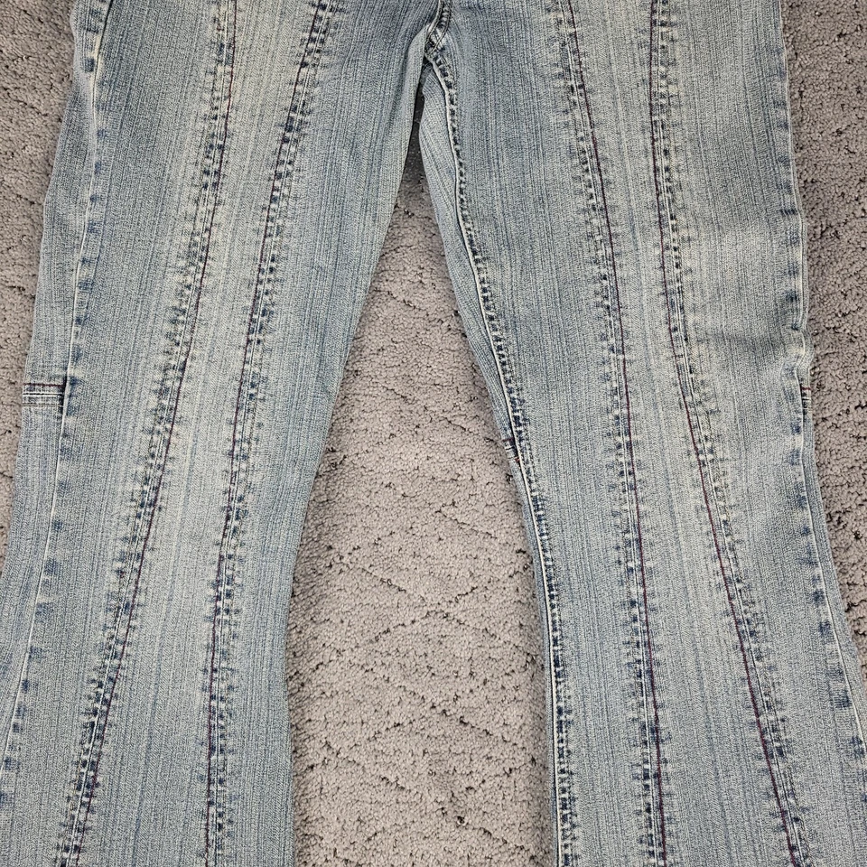 Pantalones de mezclilla elásticos Y2K de colección Mudd Jeans para mujer 7 Blue Bell Bottom Bareback Foto 4 de 4