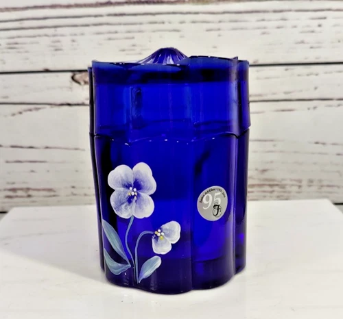 Fenton 95th Anniversary Cobalt Blue Hand Painted Florals Apothecary Jar Signed