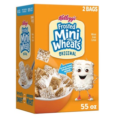 Kellogg's Frosted Mini-Wheats Cereal 55 Oz Family Size Whole Grain Box