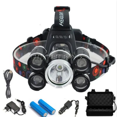 LED Headlamp Fishing Headlight 5*V6 L2 T6 USB Rechargeable Sensor Lamp Wat