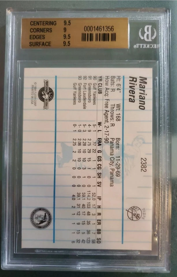 Mariano Rivera 1994 Tampa Yankees Fleer/Procards #2382 gema como nueva BGS 9,5 Foto 2 de 4