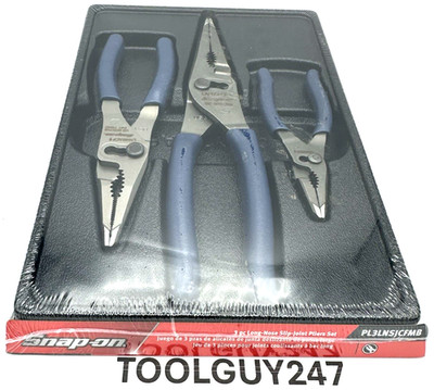 SNAP ON PL3LNSJCF MB 3PC POWER BLUE LONG NOSE Slip Joint Pliers Set NEW ...