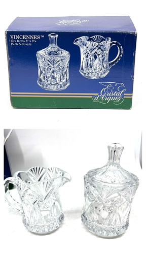 NIB 3 Pc Vincennes CRISTAL D'ARQUES 24% Lead CRYSTAL-SUGAR BOWL-Creamer -FRANCE - Picture 3 of 16