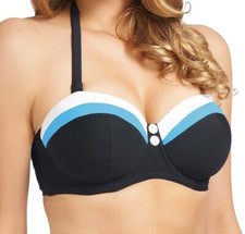Freya Revival Bikini Top Size 34E Black White Blue Padded Strapless Bra 3211 New