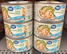 6 CANS Great Value Fully Cooked Less Sodium Chunk Chicken 12.5 oz rib meat