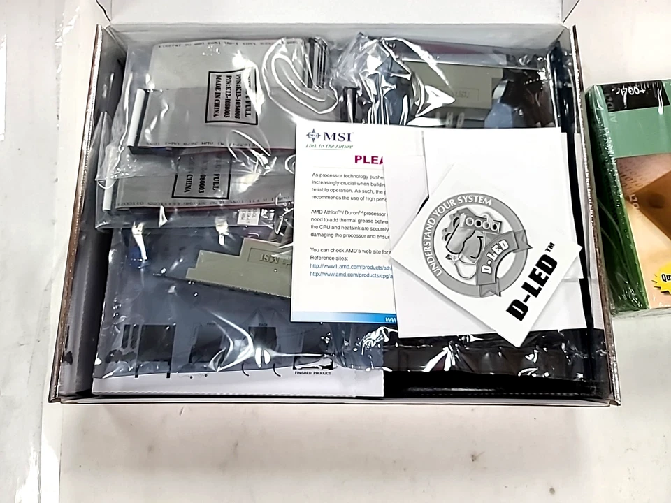 NOS msi, skt 462, 5x pci,1x agp, k7t266 pro2 Mobo  w/Athlon XP 1700 & Extras - Image 2 of 4