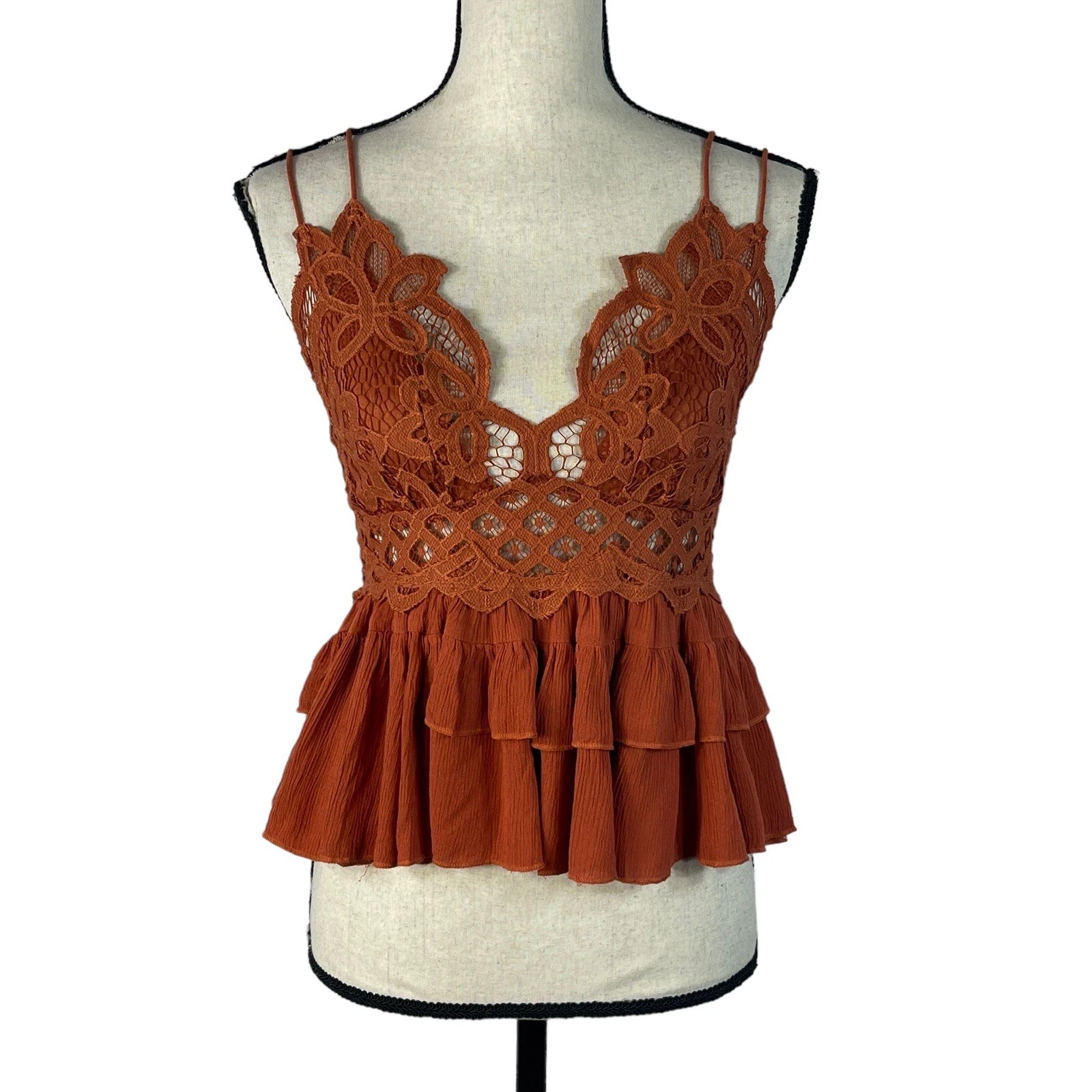 Free People Intimately Medium Adella Cami Top Winding Roads Ruffled Crochet Lace