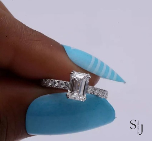 Emerald Cut 2.20 CT Moissanite Solitaire Engagement Ring Solid 14k White Gold - Picture 4 of 8