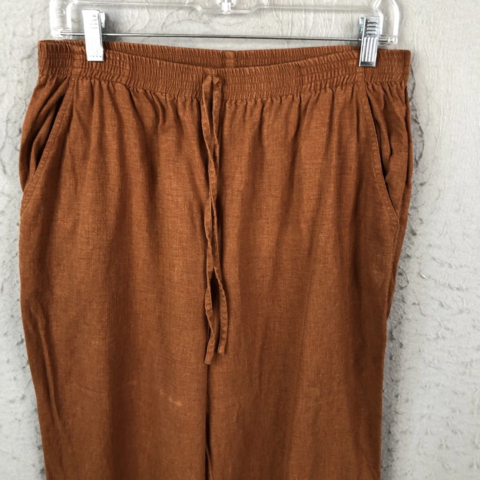 Stonebridge Pants Womens Large Brown Linen Blend Lagenlook Beachy Artsy Boho Foto 3 de 4