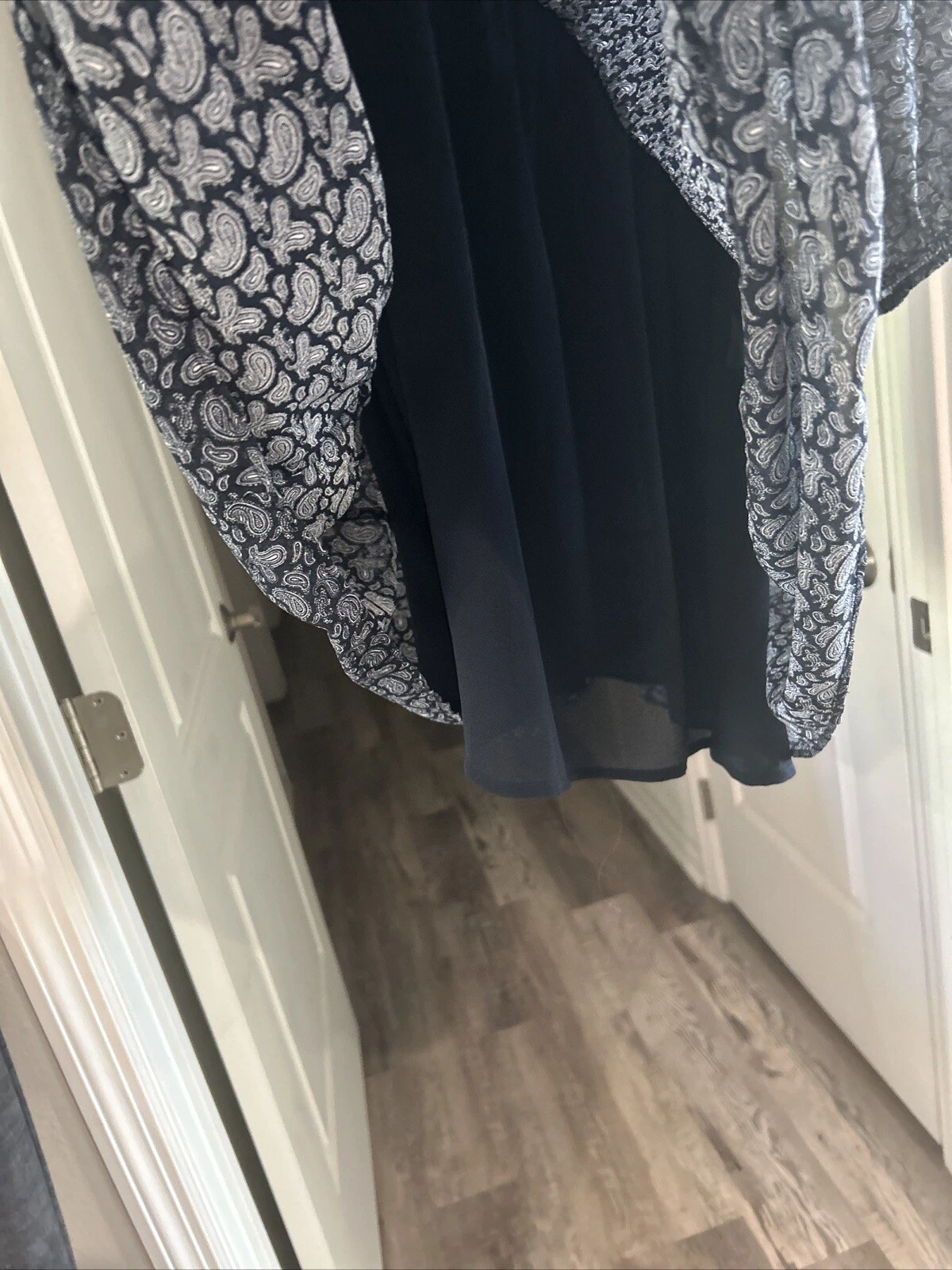 Abito Michael Michael Kors blu navy bianco paisley taglia M foderato scollo cravatta plissettato