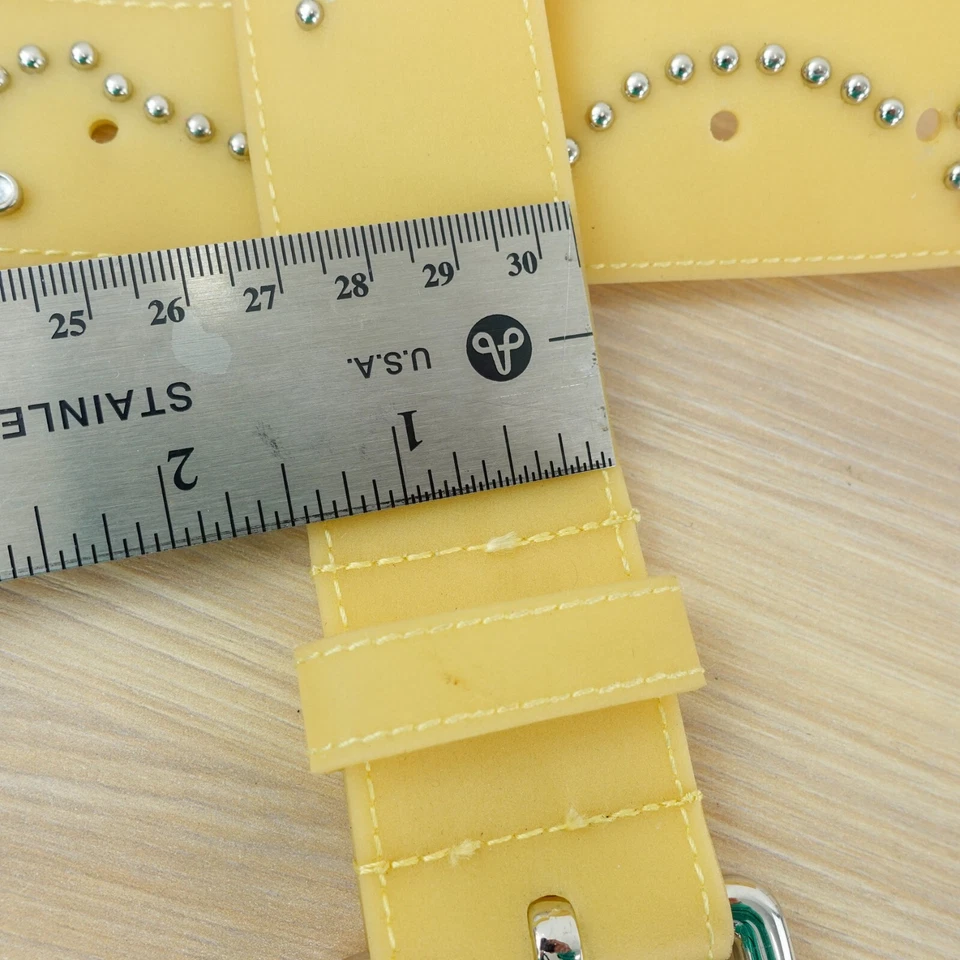 Vintage Rubber Belt M Women Yellow Stud Punk Silver Buckle Studded Jelly JAPAN - Image 4 of 4