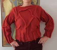 Vintage Gil Aimbez for Static 80s Chunky Sculptured Sweater Red Purple Boat Neck