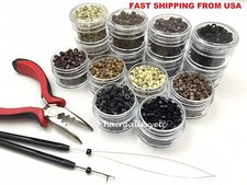 250 SILICONE MICRO BEADS Feather I TIP Hair Extension TOOL KIT PLIERS LOOP HOOK