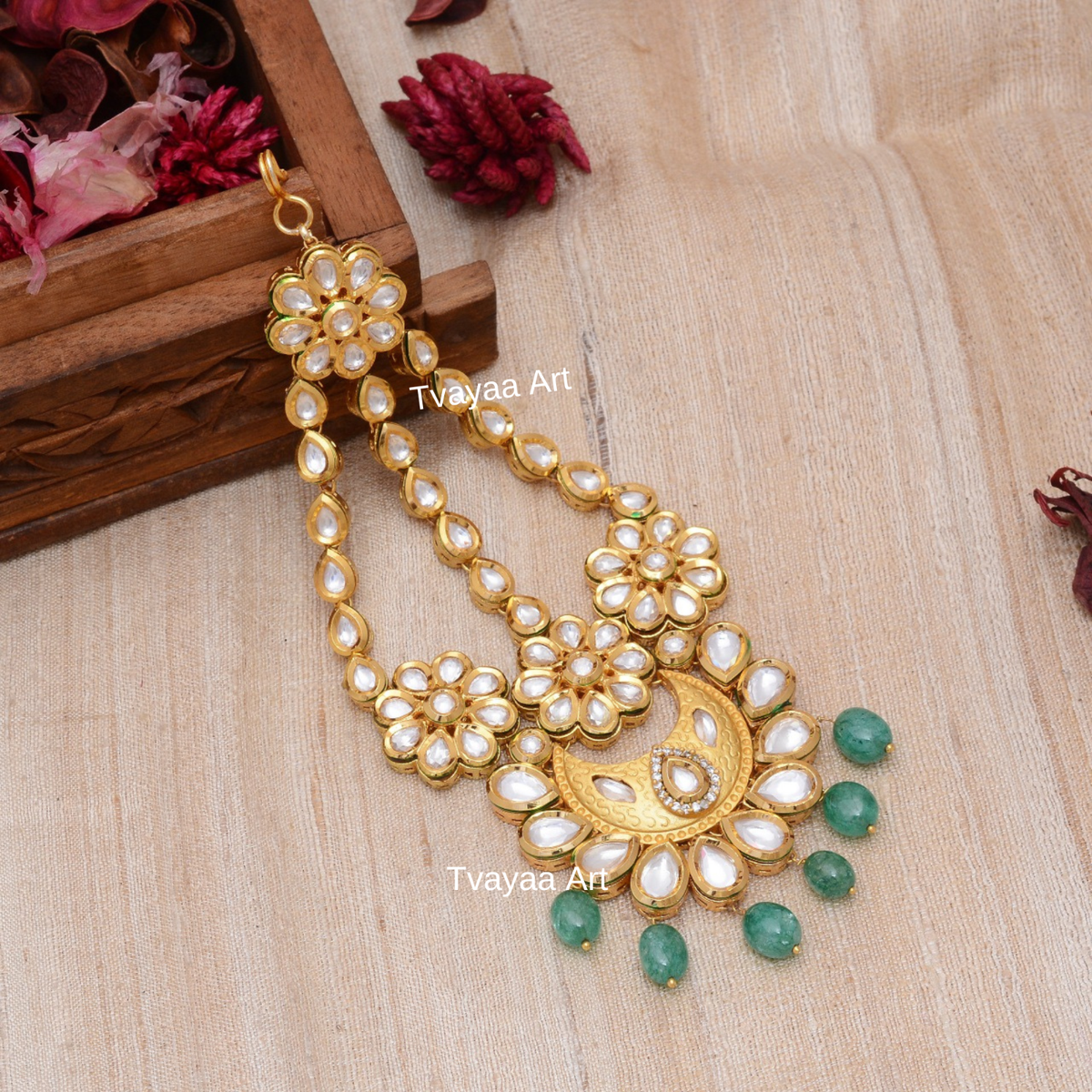 Side Passa Jhumoor Gold Plated Polki Kundan Pakistani Bridal Jewelry