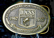 Vintage 25th Anniversary Bass Anglers Sportsman Society 1992 Brass Belt Buckle