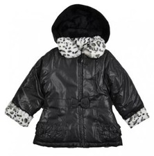 London Fog Toddler Girls Black Faux Fur Trim Outerwear Coat Size 2T 85