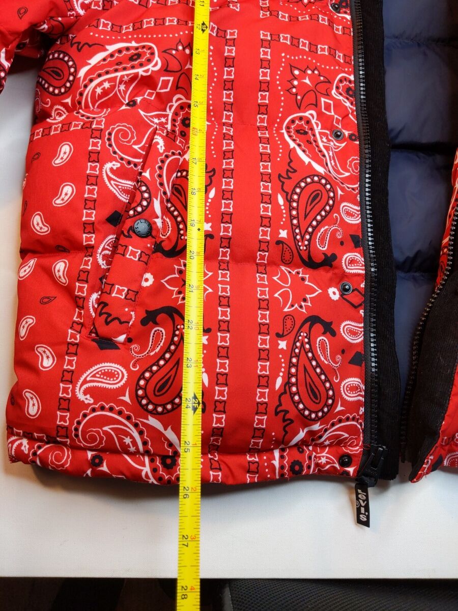 Mens Levi's Red Paisley Bandana Puffer Jacket Coat Adult Mens Levi's Red Paisley Bandana Puffer Jacket Coat Adult