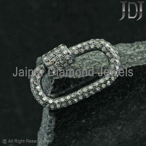 Carabiner Lock Finding Natural Pave Diamond 925 Silver Jewelry Clasp Finding - Picture 5 of 12