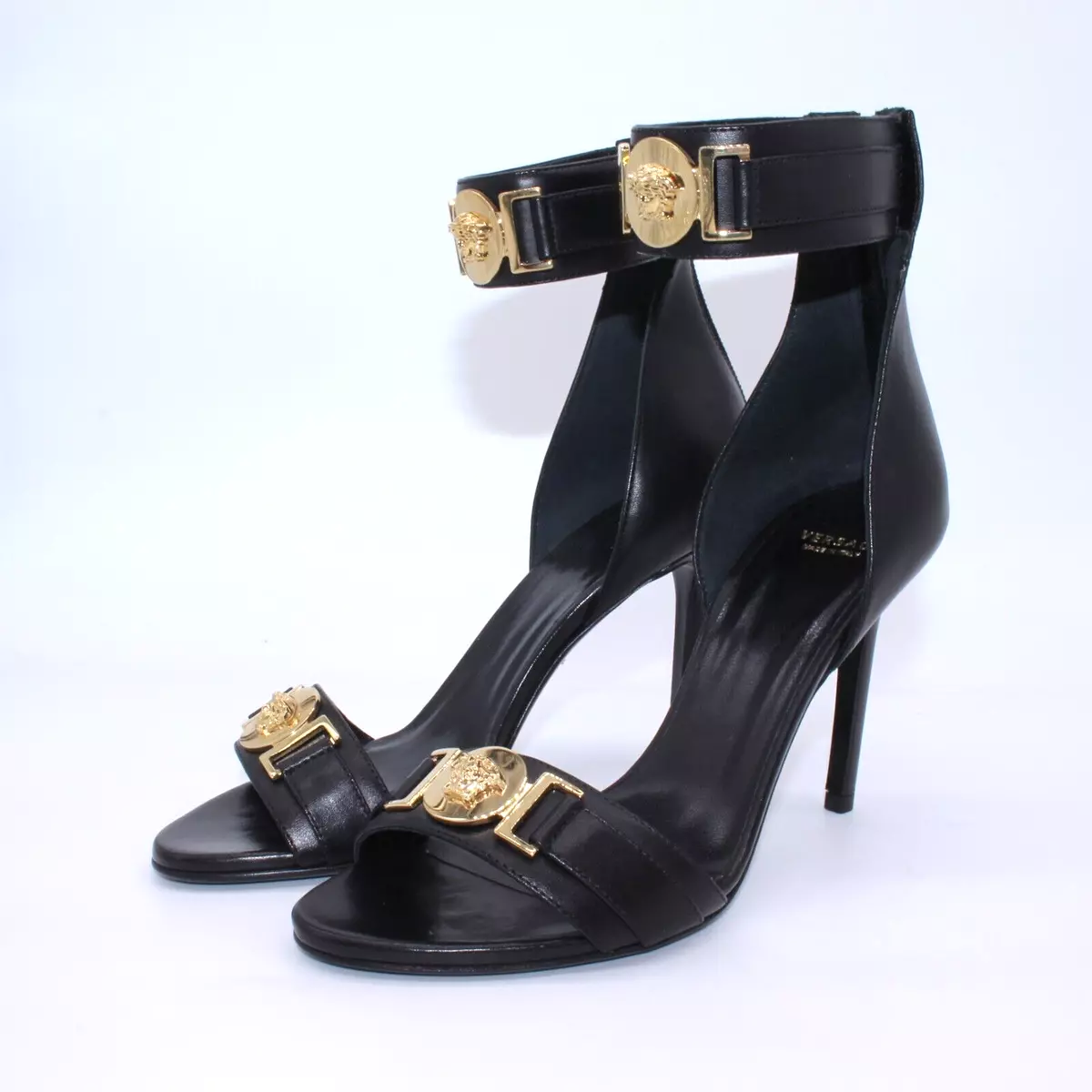 Versace open sandal shoes with stiletto heel EMILY in pvc 74VA3S71 black  gold - Soledad