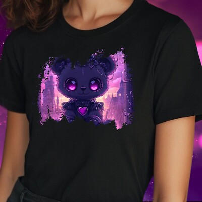 Frauen T-Shirt Kawaii Gothic Teddybär Motiv Baumwolle Größe S bis 3XL