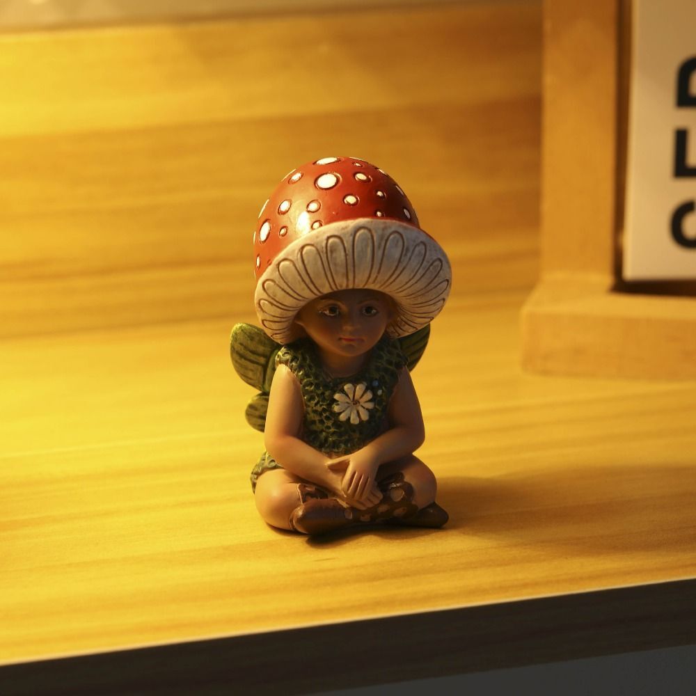 Cute Mushroom Elf Boy Statue Antideformed Resin Mushroom Figurines
