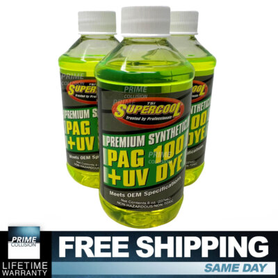 Premium Synthetic AC Refrigerant Oil PAG 100UV Vis 8oz. R134a, 3 Pack