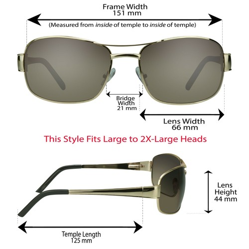 Mens Big & Tall Sunglasses Extra Large XL Wide Fit Metal Frame Big Head