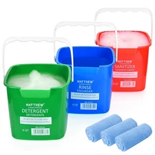 6 Quart Red&Green&Blue Detergent and Sanitizing Cleaning Bucket With 3pcs Cloth