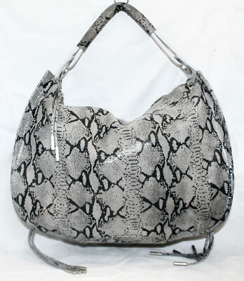 LINDSAY LOHAN Dita Python Snake Bag Hobo Gray Black Leather Side Corsets Tote