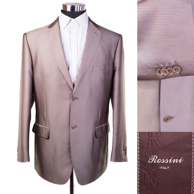 ROSSINI Men s Light Brown Jacket Blazer Coat 2 button sz 46L Poly blend EUC