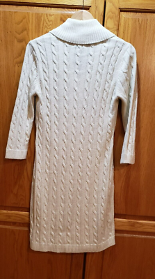 Calvin Klein Size M Ivory Cable Knit Faux Wrap Leather Buckle Sweater Dress  | eBay