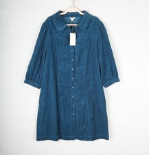 MONSOON Cord Shirt Dress Womens UK 22 Blue Long Sleeve Pockets Button Front Midi