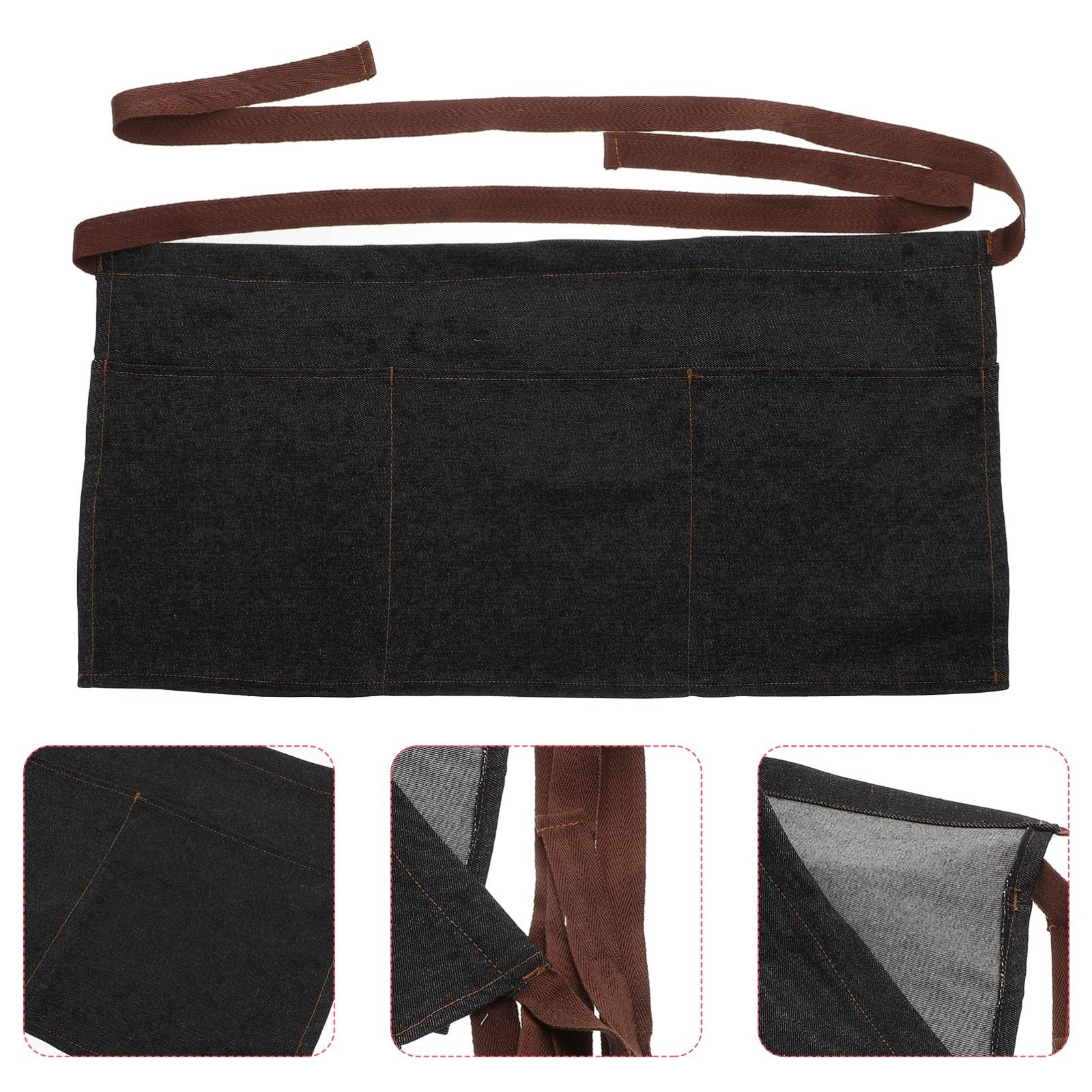 Toyvian Unisex Half Server Apron, Waitress Chef Short Denim Apron with 3 Pock...