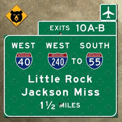 Tennessee Interstate 40 240 55 Little Rock Jackson highway marker road sign 16''