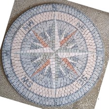 Marble Mosaic Round for Indoors and Outdoors, Compass Mosaic medallion