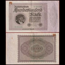 🇩🇪 Germany WEIMAR Reichsbank 100000 Mark 1923  P 83  AU