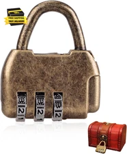 Antique Lock Mini Old Bronze Combo Padlock Tiny Combination Lock for Handbags an
