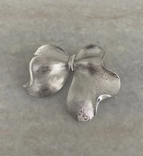 Vintage Trifari Brooch Silver Tone Brushed Bow  Signed