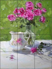 Rose Tile Backsplash Judy Crowe Floral Art Ceramic Mural JAC063